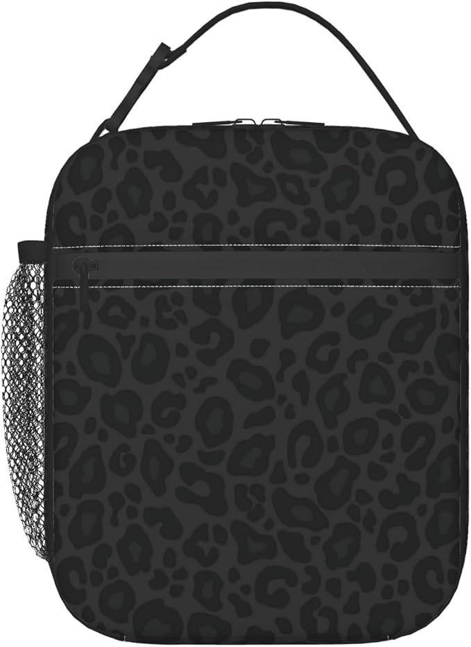 Black Leopard Cheetah Print Animal Skin Print Insulated Lunch Bag Portable Reusable Zipper Lunch Box For Men Women Work Picnic Travel Camping