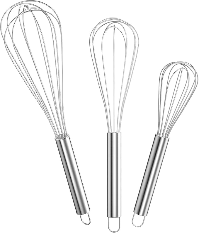 3 Pack Metal Whisk Set 8'' 10'' 12'', Manual Mini Whisk for - Egg, Balloon, Cooking, Blending, Beating, Stirring
