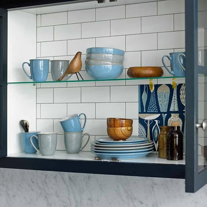 Denby - Elements Light Grey Coffee Mug Set of 4-330ml Stoneware Ceramic Tea Mug Set For Home & Office - Dishwasher Safe, Microwave Safe - Pale Grey, White - Chip Resistant