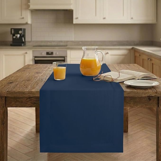 Easy Linen™ by D'Moksha Navy Blue Table Runner 108 Inches Long, Wrinkle Resistant, Machine Washable, 14 x 108 Inch Table Runner for Dresser, Dining- Summer, Father's & Independence Day