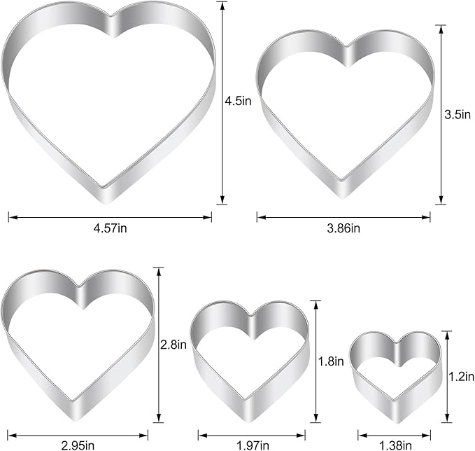 Heart Cookie Cutter Set - 5 Piece - 4.57" 3.86" 2.95" 1.97” 1.38" - Love Shaped Cookies Fondant Biscuit Molds for Valentines Day Holiday Birthday Party - Stainless Steel