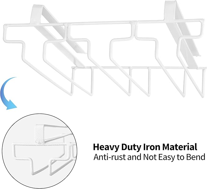 Wine Glass Rack Under Cabinet Drilling Free No Screw Steamware Holder Under Shelf Metal Wine Glasses Holders 304 Stainless Steel Hanger Storage Organizer Hanging Glass Fit for Bar Kitchen 3 Rows White