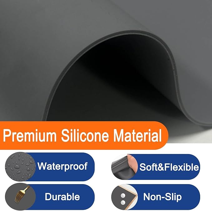32''x24''(80cmx60cm) Large Silicone Mat for Kitchen Counter, Heat Resistant Countertop Protector, Non-Slip Waterproof Kitchen Island Mat, Easy to Clean, Black