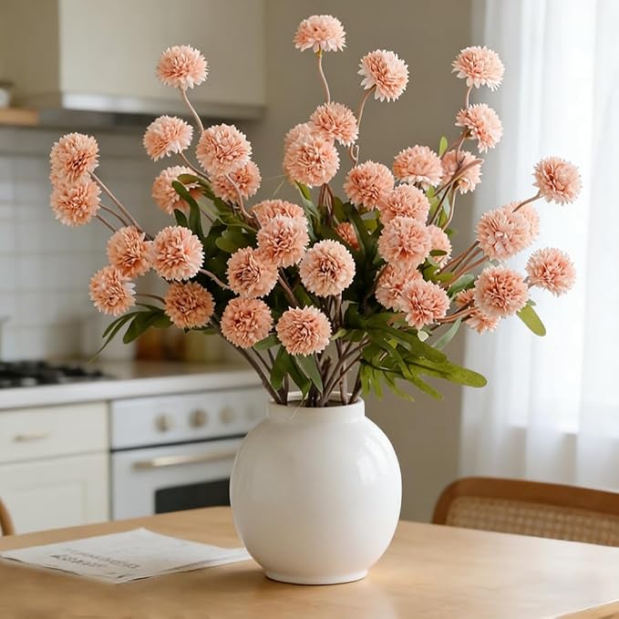 Artificial Pompon Mum Stems Silk Decor Champagne 20 Inch Set of 4