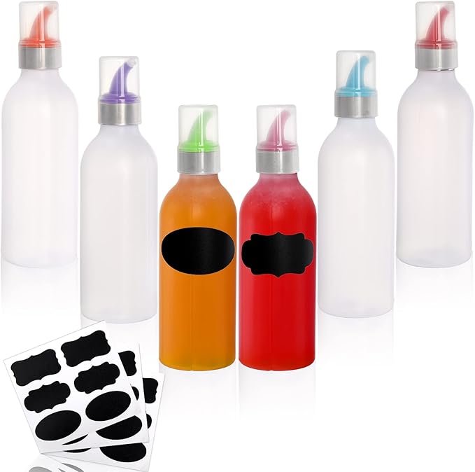 Lawei 6 Pack 15 oz Plastic Squeeze Condiment Bottle - Plastic Squirt Bottles with Lids and Colored Tips - Perfect for Condiments, Sauce, BBQ, Dressings, Syrup, Arts and Crafts