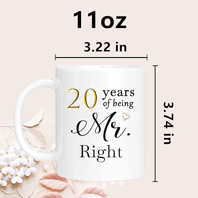 20th Anniversary Coffee Mugs Set of 2, 20 Year Anniversary Wedding Gifts Decorations for Couple Parents Men Women Husband Wife Him Her, Gift Box Packaging, 11oz