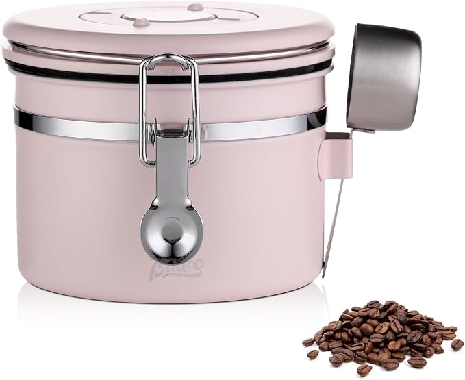 Bincoo Pink Coffee Canister, Large Stainless Steel Coffee Bean Storage Container with Date Tracker (800ML)