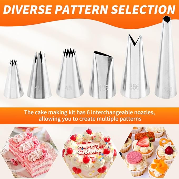Dessert Decorating Syring-e Set,Frosting Piping Kit,Stainless Steels Cake Decora ting Kit with 6 Pipings Tips & 12 silicone cupcakes,Cupcake Decorating Kit Piping Bags and Tips Set