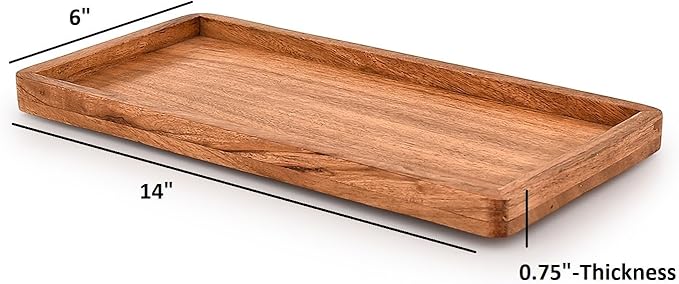 Platter Acacia Wood Serving Platter with Raised Edge -Set of 3 for Home Decor, Food, Vegetables, Fruit, Charcuterie (Set of 3) (14" X 6" X 0.75")
