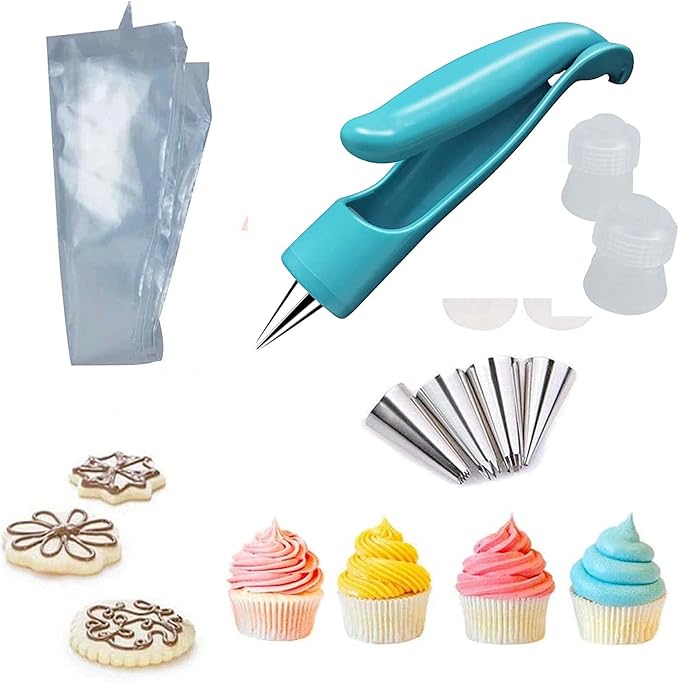 Pastry DIY Cake Decorating Pen, Xafissy Cake Decorating Pen Tool Kit Blue DIY Cake Decor Pen Supplies with 4 Different-Shaped Nibs, 4 Nozzles Decorative Bags and 2 Couplers