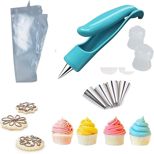 Pastry DIY Cake Decorating Pen, Xafissy Cake Decorating Pen Tool Kit Blue DIY Cake Decor Pen Supplies with 4 Different-Shaped Nibs, 4 Nozzles Decorative Bags and 2 Couplers