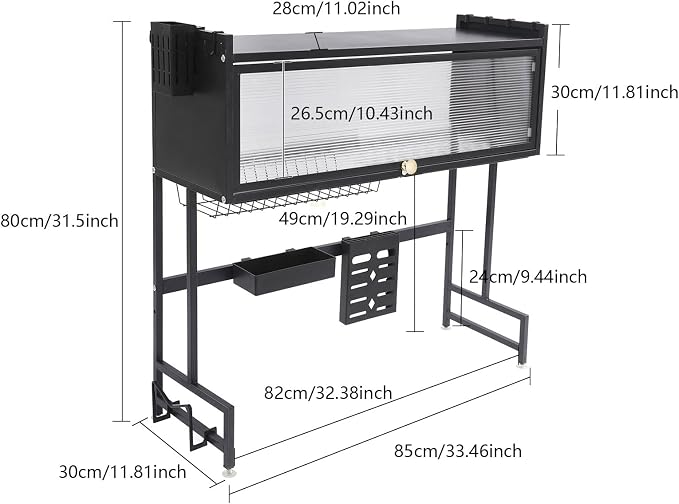 Over The Sink Dish Drainer with Cover, 2 Tier Dish Drying Rack for Kitchen Counter, 33" W Sink Drying Rack for Dishes, Glasses, Bowls, and Cutlery