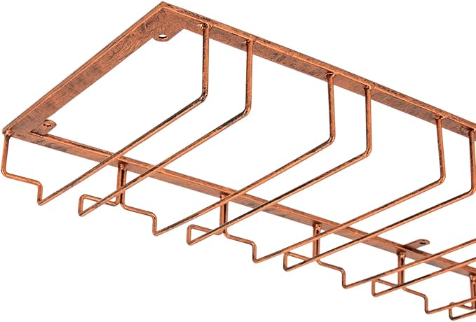 16 Wine Glasses Rack Holder Hanging Metal Storage Shelf Wall-Mounted Cup Holder Upside Down Hanging Under Cabinet Wine Glass Iron Holder Rack For Bar Kitchen (Bronze)