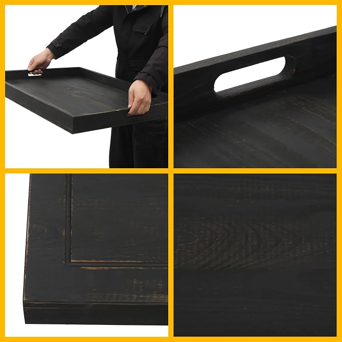 Noodle Board, 30x22in Pine Wood Stove Top Cover, Vintage Countertop Protector for 30" Stoves, Kitchen Serving Tray w/Cut-out Handles, Extra Workspace Sink Cover, Cutting Board Hold 44 lbs, Black