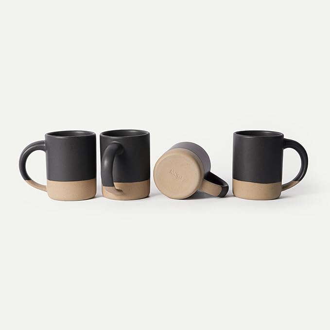 MORA Medium Mugs Set of 4, 16oz Ceramic Pottery Latte Mugs/Coffee Cups - Microwave and Dishwasher Safe - Liquorice