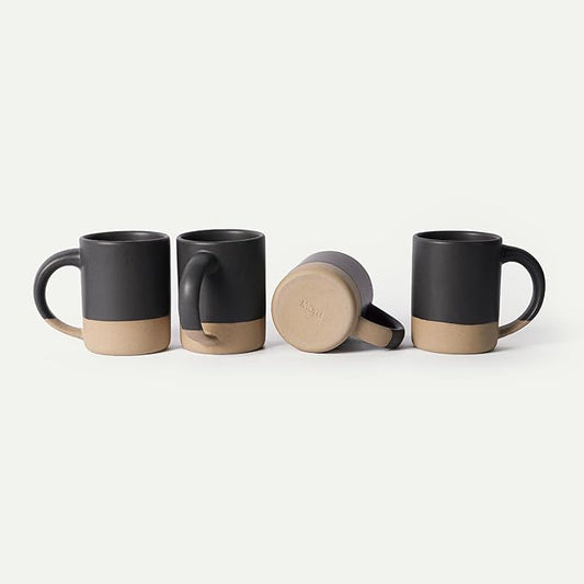 MORA Medium Mugs Set of 4, 16oz Ceramic Pottery Latte Mugs/Coffee Cups - Microwave and Dishwasher Safe - Liquorice