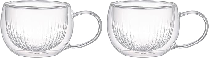 2-Pack Double Wall Borosilicate Glass Cups, Insulated Coffee & Tea Mugs, Heat-Resistant