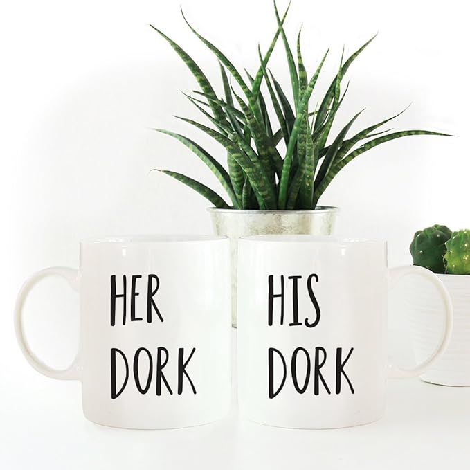 Andaz Press Funny Couples 11 oz Ceramic Coffee Mugs, His Dork, Her Dork, His and Hers Mugs Set of 2, Valentines Day Coffee Mug for Him and Her, Mr and Mrs Mugs, Couple Mugs for Husband and Wife