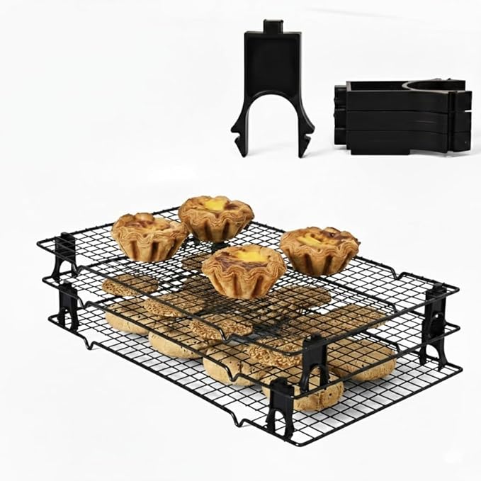 16Pcs Cooling Rack Stacker Clips – Stackable Cooling Rack Organizer for Baking Sheets & Wire Racks, Space-Saving Rack Stacking Clips for Cookies, Bread & Pastries, Black