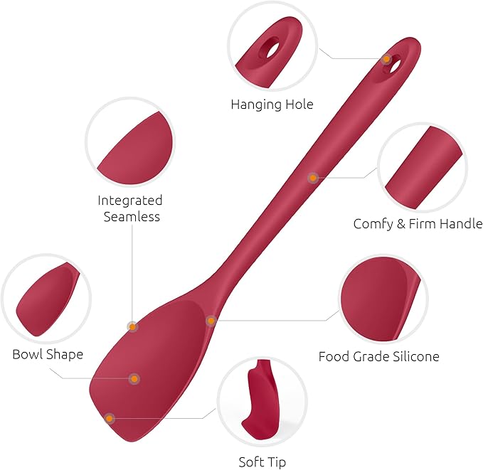 600ºF Heat Resistant Spatula Spoon: U-Taste Flexible Silicone Cooking Scoop Spoonula, Serving Mixing Scraping Food in Non-Stick Pan Cookware, Seamless Multifunctional Kitchen Utensil (Red)