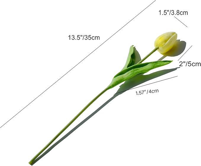 Mandy's Light Yellow Artificial Tulips Flowers Centerpiece, 13.5" Lifelike PU Fake Floral Stems 20pcs for Kitchen Island & Dining Table, Spring Decor for Easter