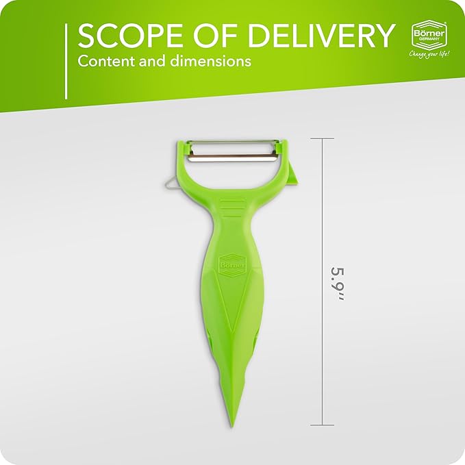 Börner by Reston Lloyd Vegetable Peeler, Garnish Knife, Nutmeg/Garlic Grater, Made in Germany, Green