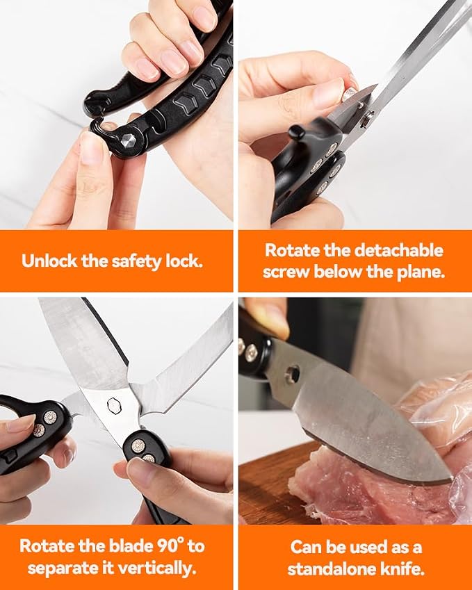 Brigii Kitchen Shear, Stainless Steel Heavy Duty Poultry Shears, Multi-Purpose Kitchen Scissors for Cutting Chicken, Fish, Seafood, and Vegetables-Black