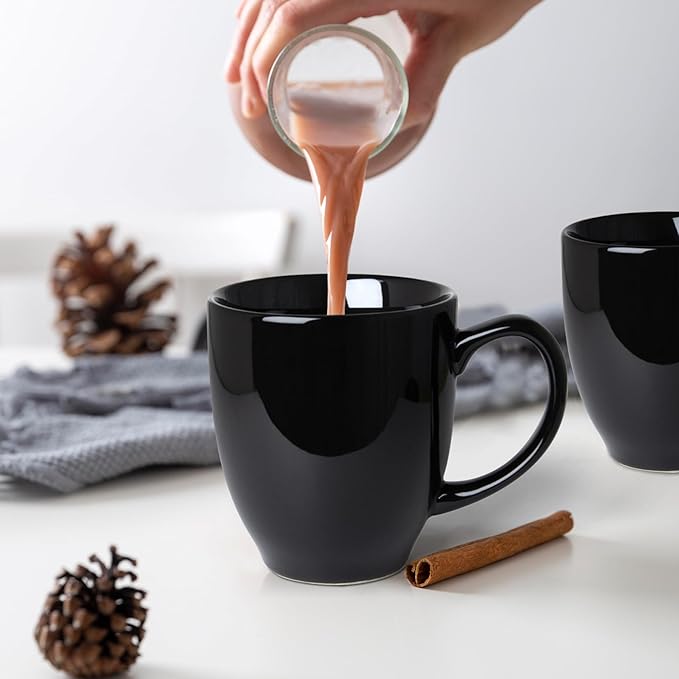 Durable 16 oz Ceramic Black Coffee Mug, Large Coffee Cup with Ergonomic Handle, Ideal Tea Mug for Home, Office, Gift, Dishwasher & Microwave Safe (coffee, Tea, Hot Cocoa, Latte Cup)