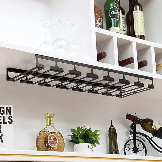 Under Cabinet Stemware, Hanging Wine Glass Holder with Screws, Glasses Storage Hanger Iron Organizer for Home Kitchen Bar
