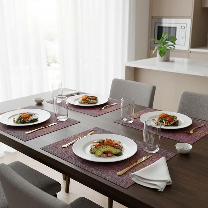 Red Placemats Set of 4, Crossweave Woven Vinyl Woven Placemats, Beautiful Washable and Durable Non-Slip Red Table Placemats for Dining Table Decoration