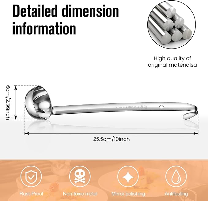 Cunhill 5 Pcs Soup Ladles Stainless Steel Serving Ladles with Long Handle for Serving, Cooking, Stirring, Portioning Kitchen Restaurant Accessories(2 oz)