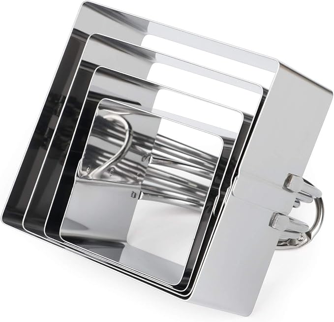 HULISEN Square Biscuit Cutter Set (4 Pieces/Set), Stainless Steel Cookies Cutter with Handle, Professional Baking Dough Tools, Gift Package (Square)