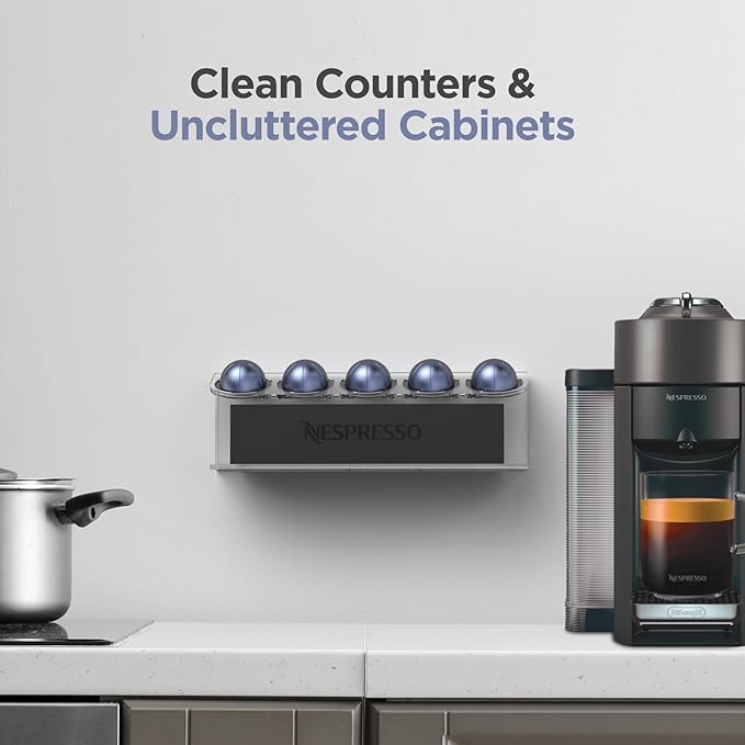 GALVANOX Wall Mounted Organizer for Nespresso Vertuo Pods, Easy-access Acrylic Holder for Original Vertuoline Box and 5 Coffee Pods (5 pods + 1 box)