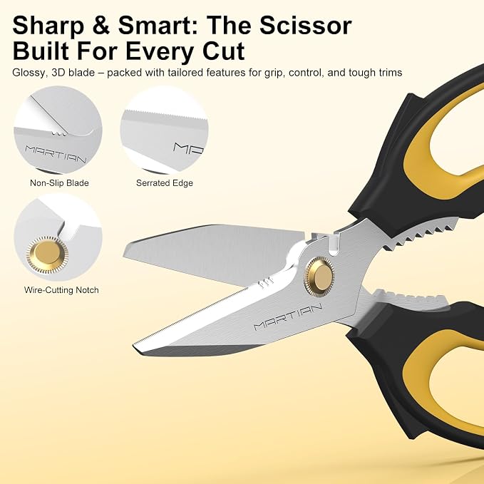 8” Ultra Sharp Kitchen Shears Heavy Duty - Stainless Steel Kitchen Shears for Food, Dishwasher Safte Kitchen Scissors for Meat Cutting, Ideal Gift for Father's Day