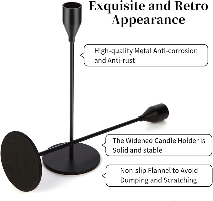 Oatnauxil Matte Black Candle Holders Black Candlestick Holders Metal Candle Holder for Wedding, Dinning, Party, Fits 3/4 inch Thick Candle&Led Candles (Set of 6 Pcs)