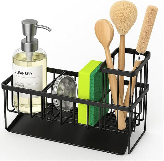 Vita Nest SINK organisor – All-in-One Stainless Steel Holder for Sponge, Soap, Brushes & Cleaning Supplies – Non-Slip Tray Included