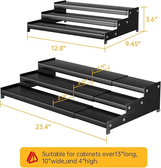 Expandable Carbon Steel Spice Rack Organizer for Pantry, Adjustable 3-Tier Ladder Shelf,Holds Up to 24 Cans,Kitchen Countertop Organizer, Rustproof Storage Rack for Spices, Cans, Sauces & Dry Goods