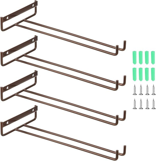 uxcell 4Pcs Wine Glass Rack, 10.43 Inch Iron Wine Glasses Rack Under Cabinet Stemware Rack - Wall Mountable Wine Glass Holder Storage Hanger for Bars Coffee Restaurants Kitchens, Bronze