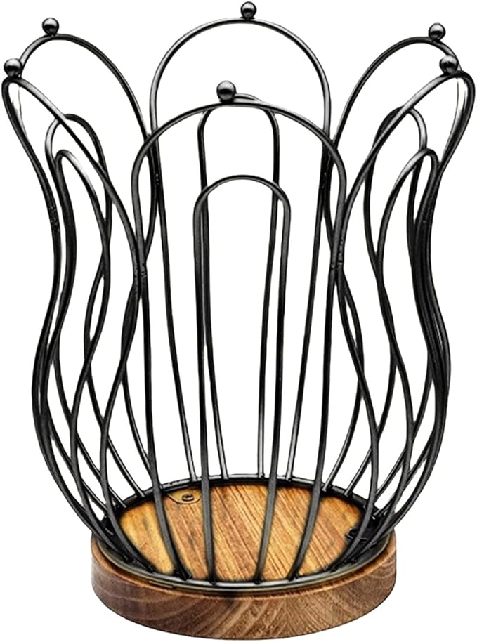 Multifunctional Coffee Pods Storage Basket with Wood Base Decorative Holder for Accessories