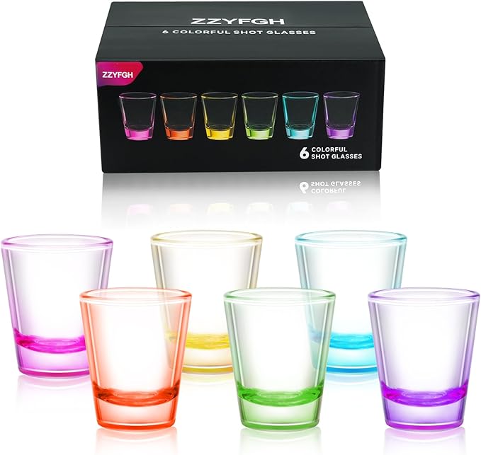 ZZYFGH 6 Pack Shot Glasses Set,1.5 oz Colorful Shot Glass with Heavy Base,Shot Glass for Vodka, Whiskey, Tequila, Espressos, Spirits & Liquors