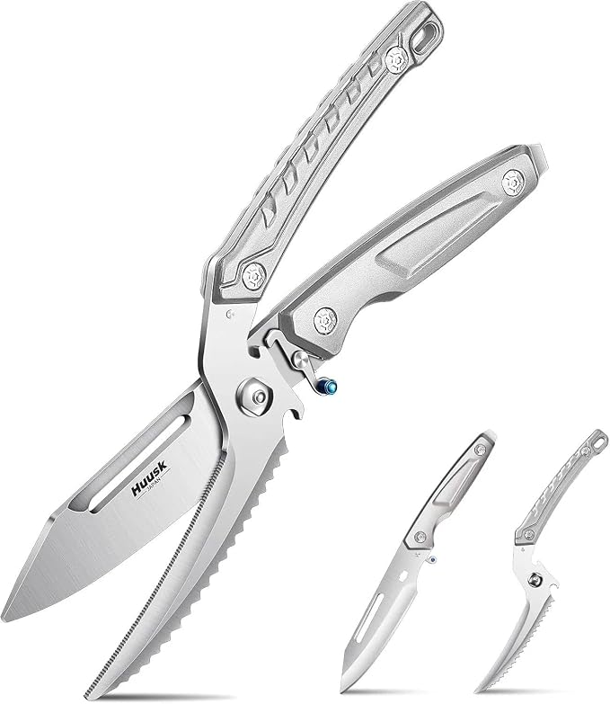 Huusk Heavy Duty Poultry Scissors - Kitchen Scissors for Food with Serrated Edge, Detachable Sharp Shears for Cutting Meat, Chicken Bone, Christmas Gift for Men and Women