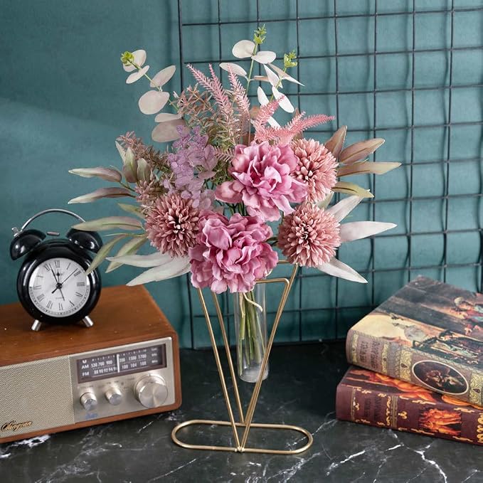 KIRIFLY Artificial Fake Flowers Plants Silk Flower Arrangements Wedding Bouquets Decorations Plastic Floral Table Centerpieces for Home Kitchen Garden Party Décor (Rose Pink)