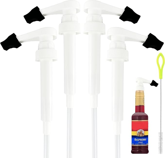 Mini Coffee Syrup Pump Only for Small Torani and Jordan’s Skinny 375ml/12.7oz Syrup Bottles with Pump Tip Covers Included, Syrup Pump Dispense 8ml per Press, White