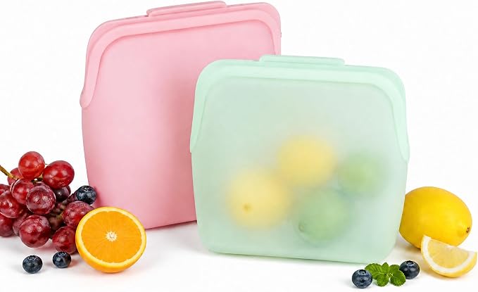 STHF Everbag Reusable Silicone Food Storage Bags — Leak‑Proof, Upright Freezer & Sous‑Vide Safe, Odor‑Proof, High‑Temperature Resistant Food Storage Bags