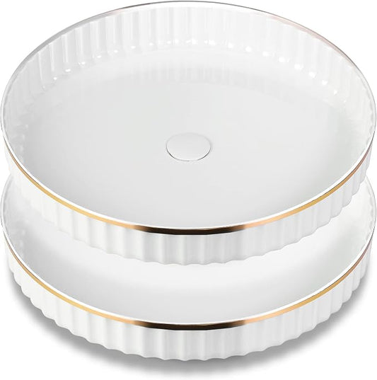2 Pack 10" Fluted Lazy Susan Organizer, Turntable Spice Rack for Cabinet, Kitchen, Pantry Organizer and Storage, Fridge, Bathroom Vanity Countertop, Under Sink Organizing, Expandable Lazy Susan-White