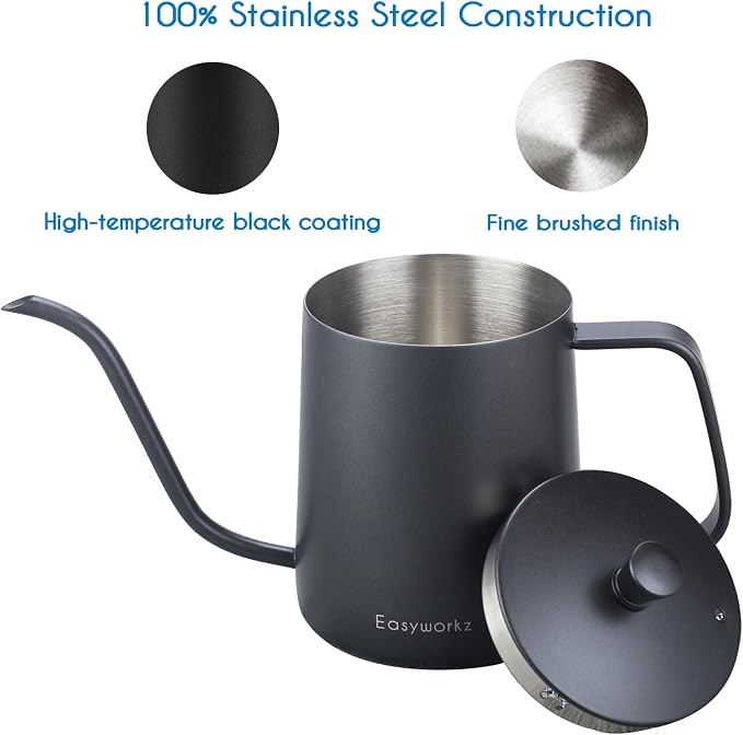 Easyworkz Gage Gooseneck Pour Over Coffee Kettle 12 oz Stainless Steel Hand Drip Coffee Pot With Long Narrow Spout
