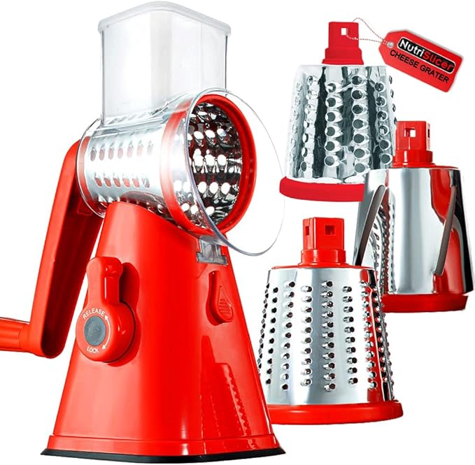 NUTRISLICER 3-in1 Spinning/Rotating Mandoline and Countertop Food Slicer, Chopper, and Grater As Seen On TV