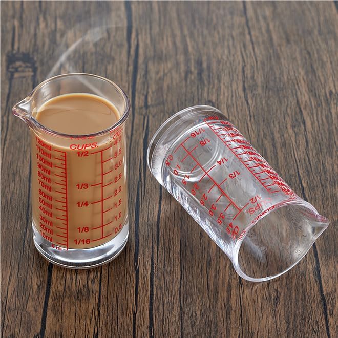 Ackers 4oz Glass Measuring Cup – Shot Glass with Ounce,Ml,Cups Markings for Kitchen & Bar(Pack of 2)