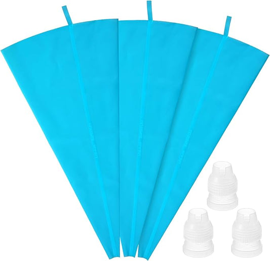 18 Inch Reusable Piping Bags 3-Pack Silicone Icing Bag Large Pastry Bags Set Cake Decorating Reusable, Baking Dessert Piping Bag with 3 Icing Couplers for Standard Tips, Blue