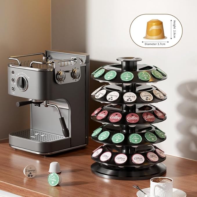 SAVORI 60 Capacity Rotating Nespresso Vertuo Pod Holder, 5-Tier Black Coffee Capsule Carousel, Spinning Organizer Stand for Nespresso Vertuo Pods, Kitchen Counter Storage Rack